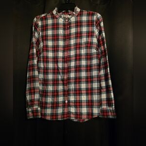 J.Crew Plaid Button Down Shirt | Red Blue Cream Cotton Flannel Top | Women’s M